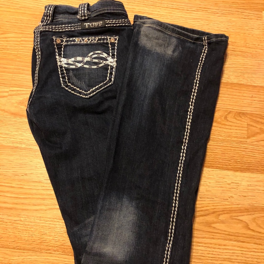 Cowgirl Tuff dark wash studded jeans, W:25 L:37